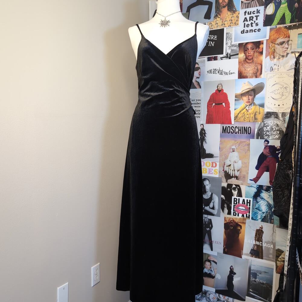 Who What Wear Black Velvet Maxi Slip Dress